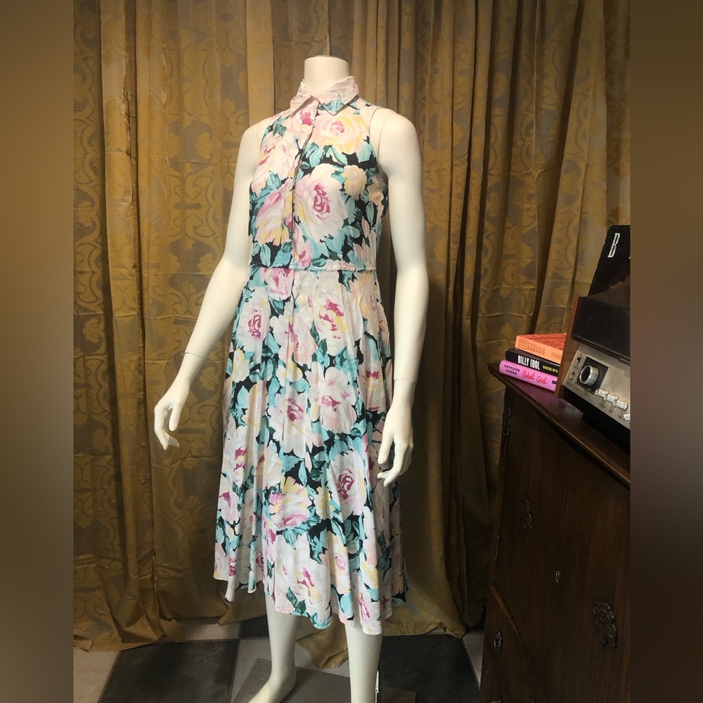 Vintage Pastel Floral Carol Anderson Halter Midi Dress